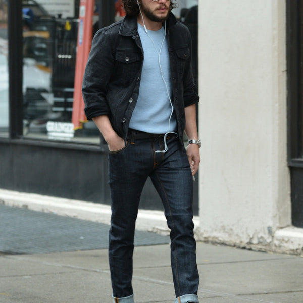 All black jean jacket mens sales