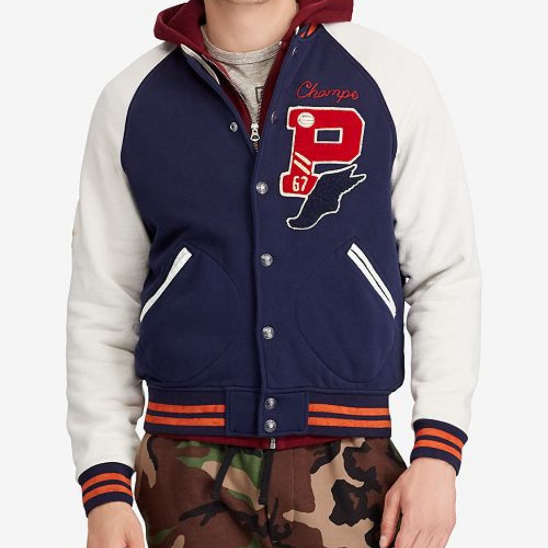 N Letterman Neutrals Blue Varsity Jacket - Jackets Masters