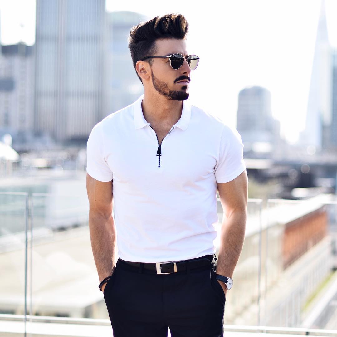 White Polo shirt outfit ideas for men.  #poloshirt #streetstyle #mensfashion 